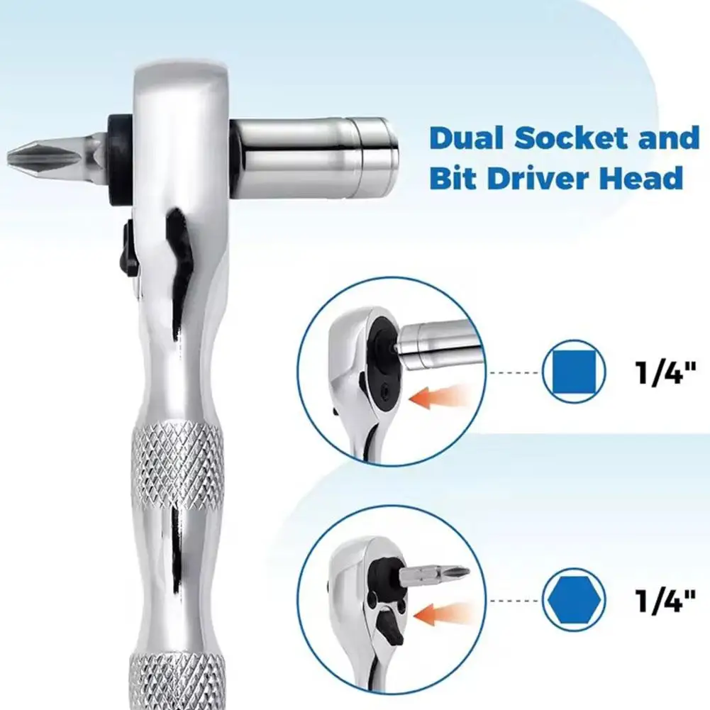 

1/4 Drive Stubby Ratchet Mini Quick Release Square Hand Ratchet Portable Socket Head Spanner Tool Two-way 72Tooth Wrench Y3O5
