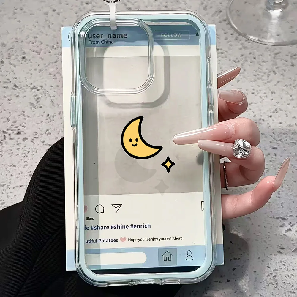 Einfache Mond-Paar-Handyhülle für Samsung Galaxy S26 Ultra S25 S24 Plus S22 S23 Plus FE A57 A54 A55 A16 A15 4G 5G Transparente Hülle – Detail 3