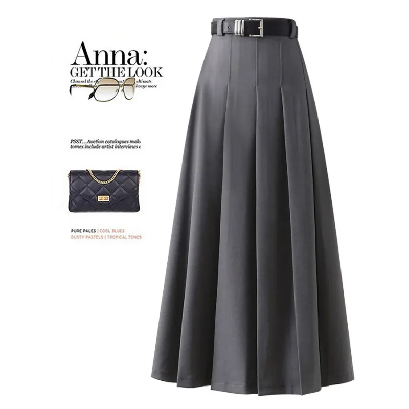 

2026Korean-style women's high-waisted versatile slim-fit pleated midi skirtALong Skirt