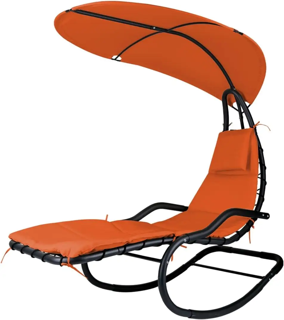 

Outdoor Hammock Rocking Chaise Lounge Swing Chair, with Stand and Canopy, Porch Swing w/Soft Cushion Removable Headrest
