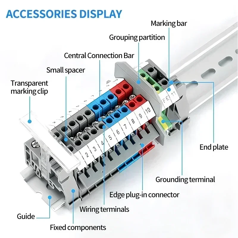 20/50/100Pcs PT2.5 Din Rail Terminal Block Push In Spring Screwless 2.5mm² Electrical Wire Conductor Connector