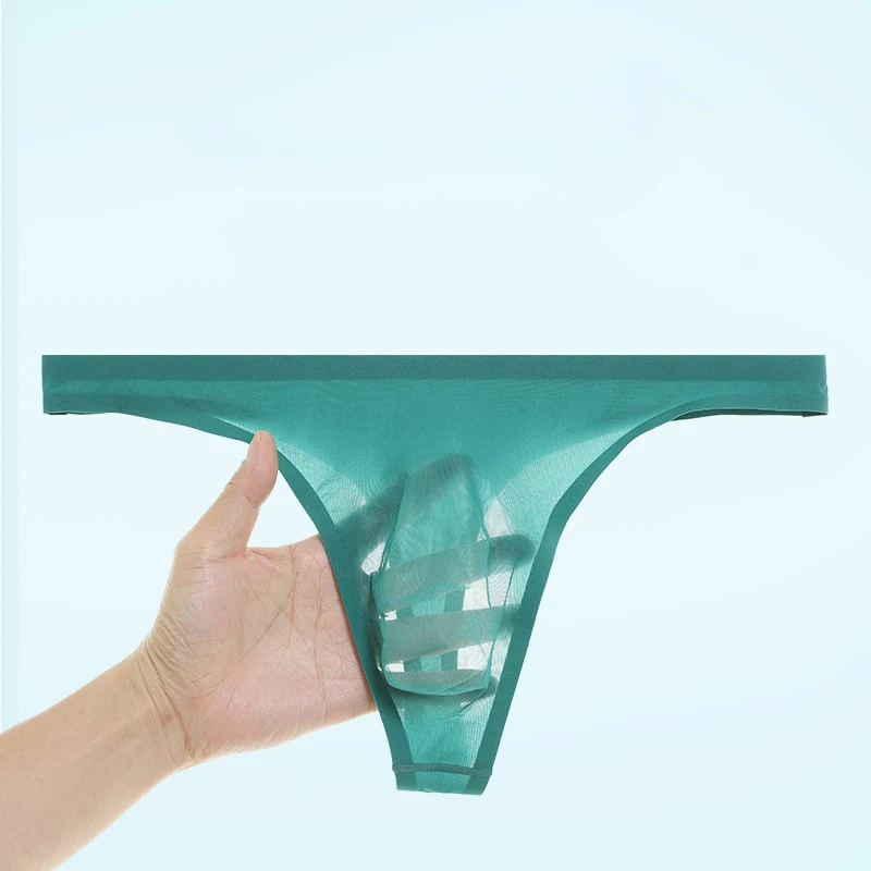 Bragas transparentes sin costuras para hombre, ropa interior Sexy ultrafina de seda de hielo, bolsa para pene, tangas, Tanga con parte trasera en T