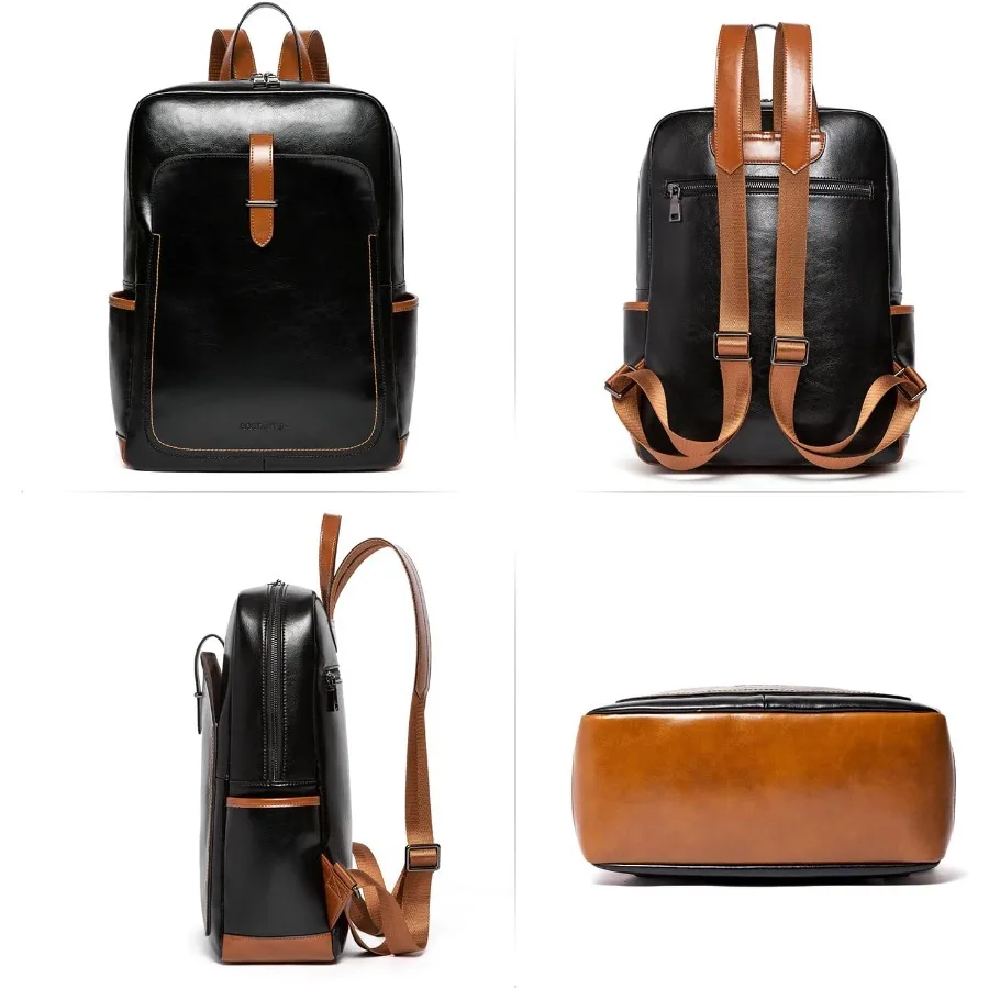 حقيبة ظهر جلدية للكمبيوتر المحمول من BOSTANTEN للنساء مقاس 15.6 بوصة حقيبة ظهر للكمبيوتر محفظة للكلية Daypack حقيبة سفر للعمل باللون الأسود والبني #6