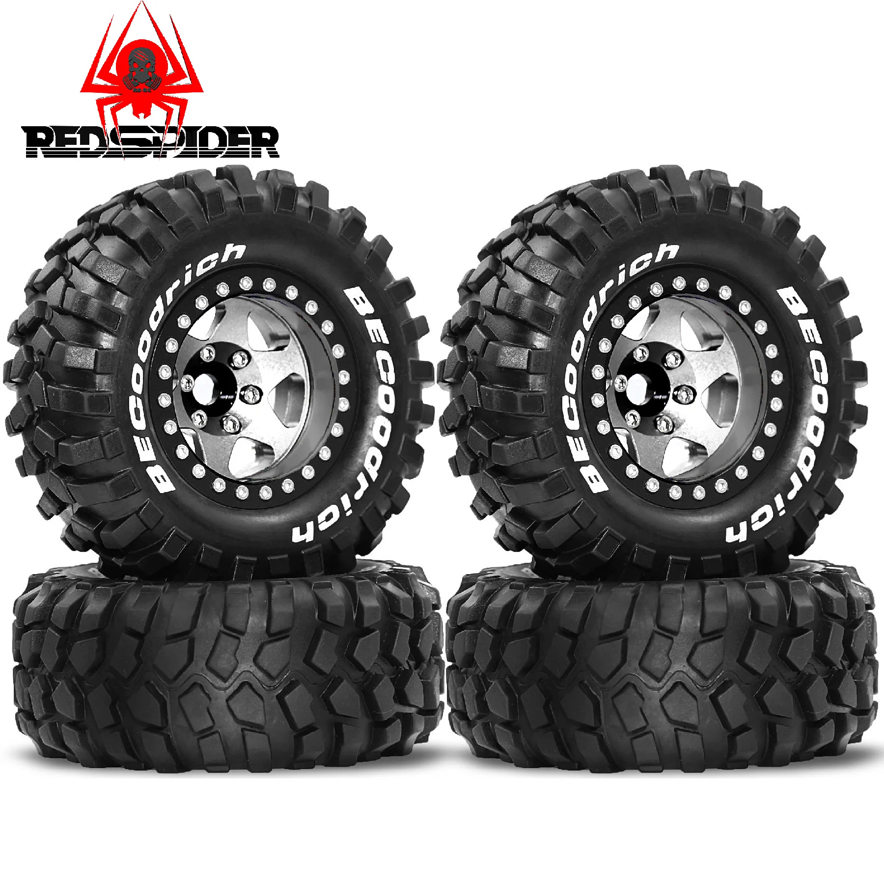 عجلات إزاحة سلبية 1.9 بوصة 4 قطع إطارات 95 مم لزاحف RS Red Spider 1/10 - Fit LC80، MJX H12 إلخ مجموعة عالية الأداء للطرق الوعرة #4