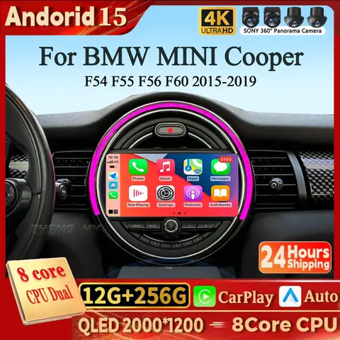 BMW 미니 쿠퍼 F54 F55 F56 F60 2015-2019 안드로이드15 자동차 멀티미디어 플레이어 스테레오 GPS 2Din 4G용 2K 스크린 CarPlay 라디오