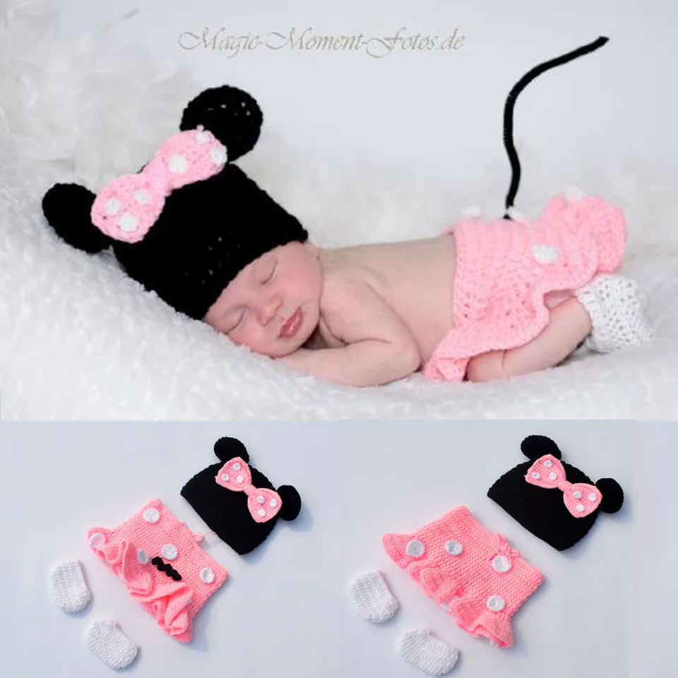 Ropa para bebés y niñas, accesorios de fotografía, accesorios para bebés recién nacidos de 0 a 3M, paquete de 3 disfraces de Minnie hechos a mano