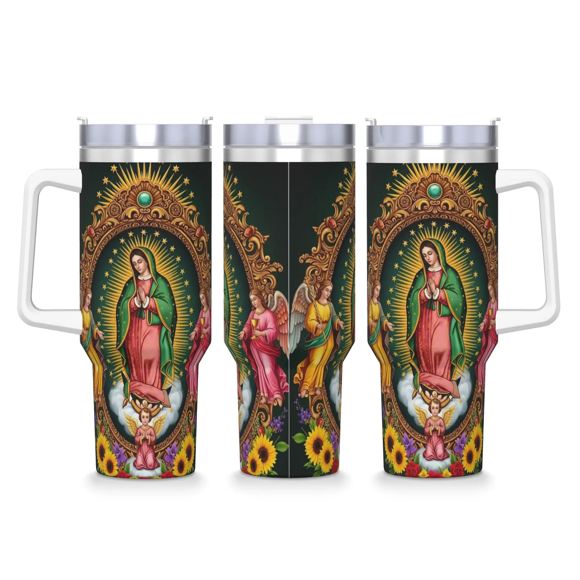 

Virgin Mary with Roses Stainless Steel Tumbler Travel Thermal Cups With Straws and Lid 40oz Car Mugs Cold and Hot Water Bottle
