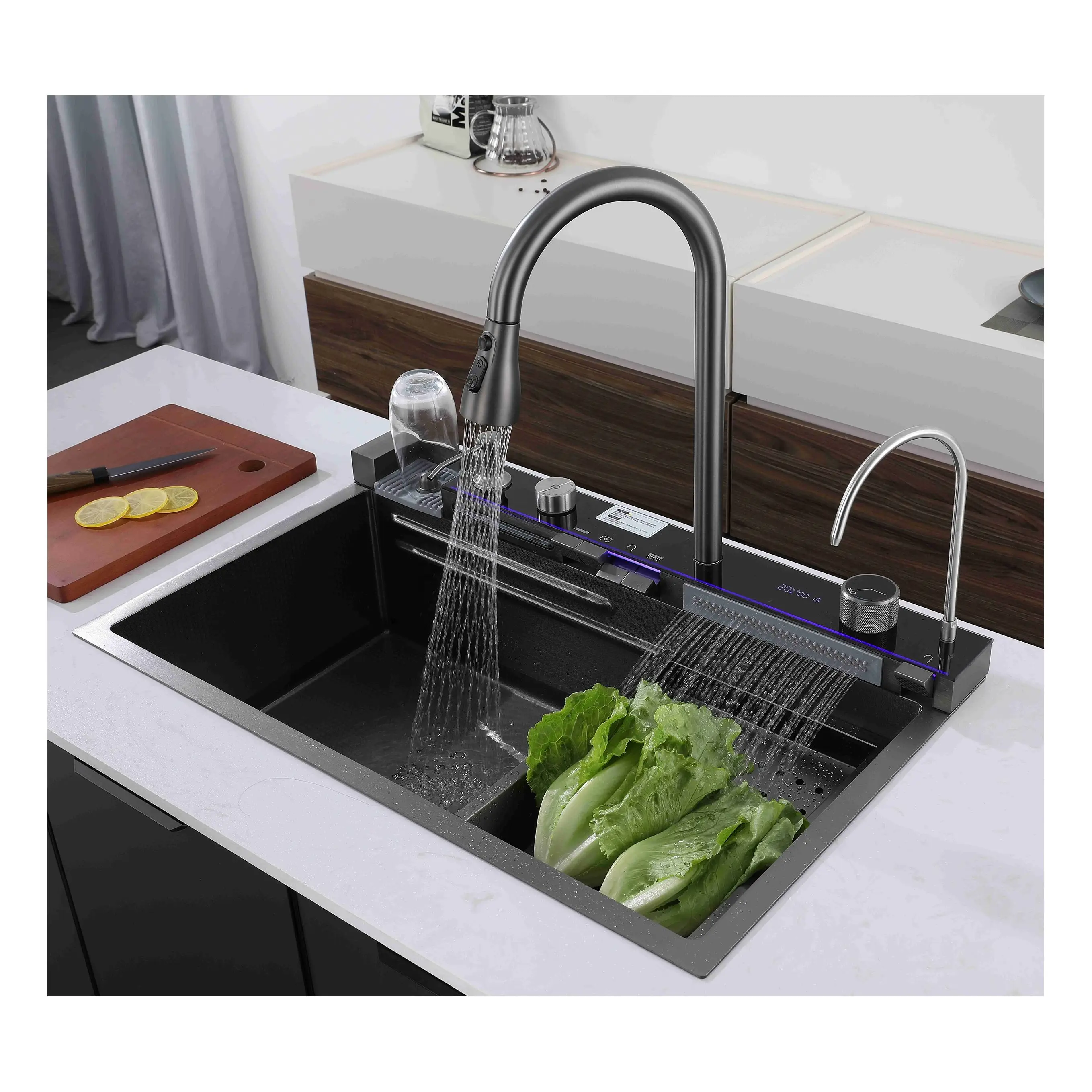 High Quality Temperature Display Kitchen Sinks Waterfall Stainless Steel Kitchen Sinks Smart Kitchen Sink