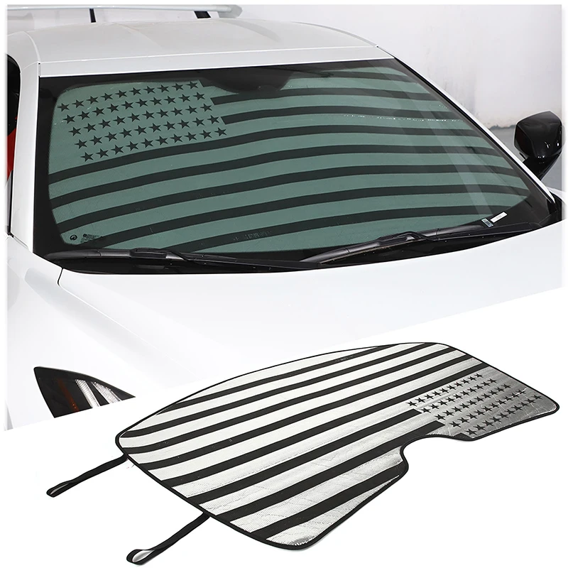 For Corvette C8 2020-2021 Sunscreen Curtain Car Front Window Sun Shade UV Protection Sunshade Windshield American Flag Cover