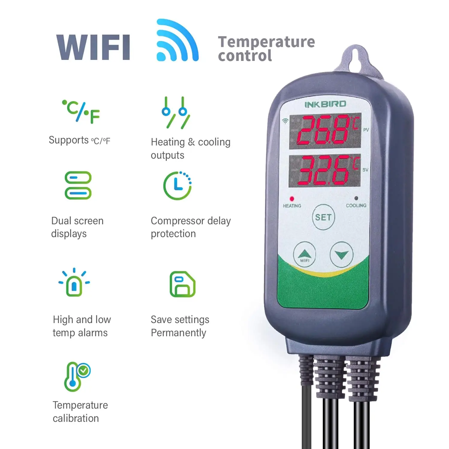 INKBIRD ITC-308-WiFi Digital Temperature Controller 220V EU Plug Outlet Thermostat for Glass Balloon,Fermenter, Greenhouse