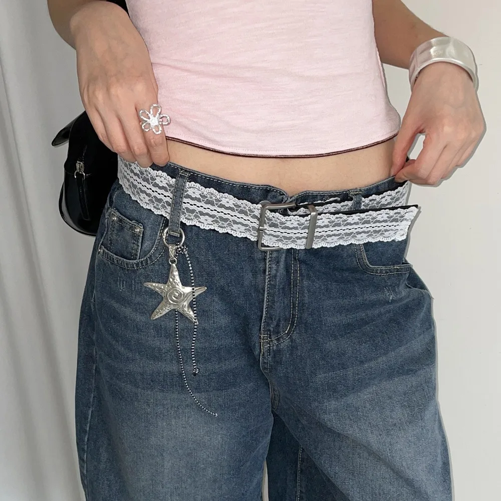

Vintage Flower Lace Waist Belt College Style Pu Leather Women's Belt Wide Y2k Dress Jeans Belt Waist Accessories