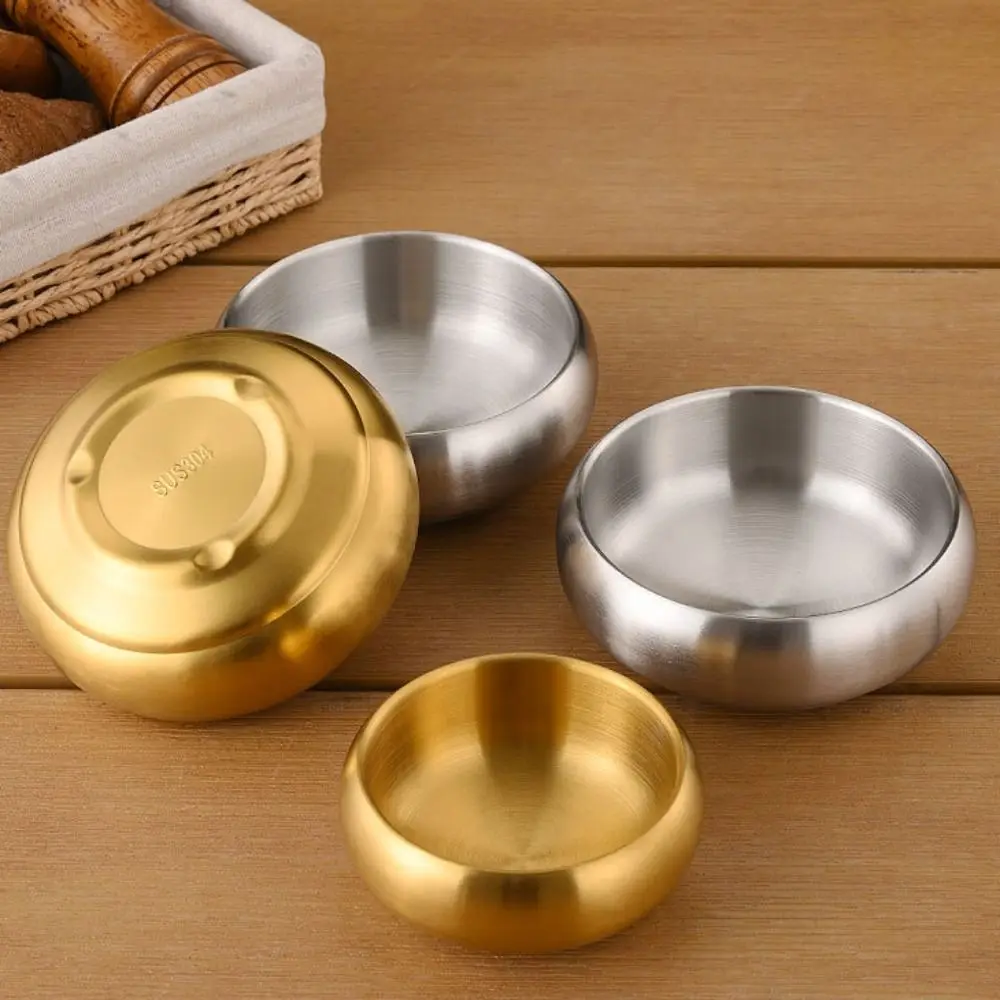 Double-Layer Korean Stainless Steel Rice Bowl Heat Insulated Thickened Kimchi Bowl Drop-resistant Anti Scalding Ramen Bowl