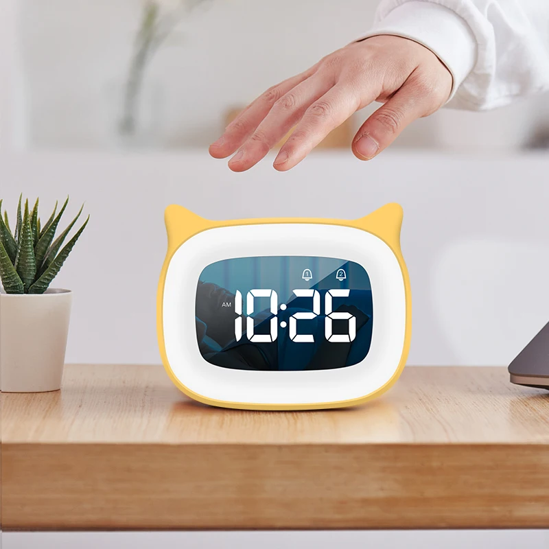 Âm Nhạc Đèn LED Đồng Hồ Báo Thức Kỹ Thuật Số Điều Khiển Giọng Nói Đèn Ngủ Thiết Kế Máy Tính Để Bàn Đồng Hồ Nhà Trang Trí Gắn Trong 1200MAh pin