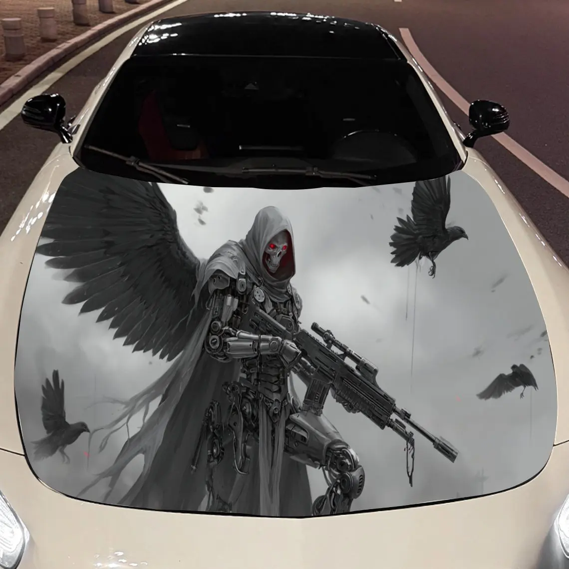 

Dark Angel of Death with Crow Car Hood Sticker, Waterproof Self-adhesive Vehicle Vinyl Wraps Decal, Trendy Auto Exterior Decorat