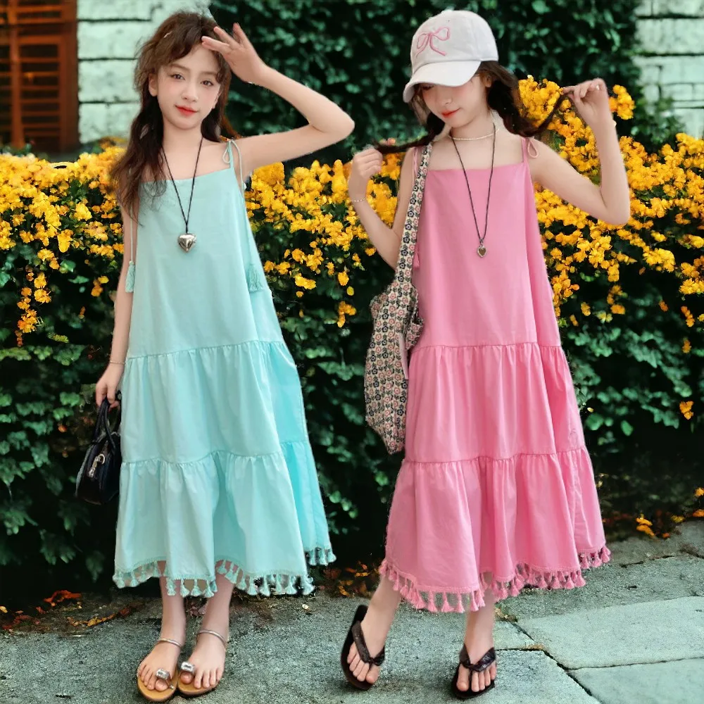 Baby Kids Long Maxi Dresses for Girls Outfits Summer Teenagers Party Sleeveless Dress Children Costumes 4 6 7 8 9 11 12 13 Years