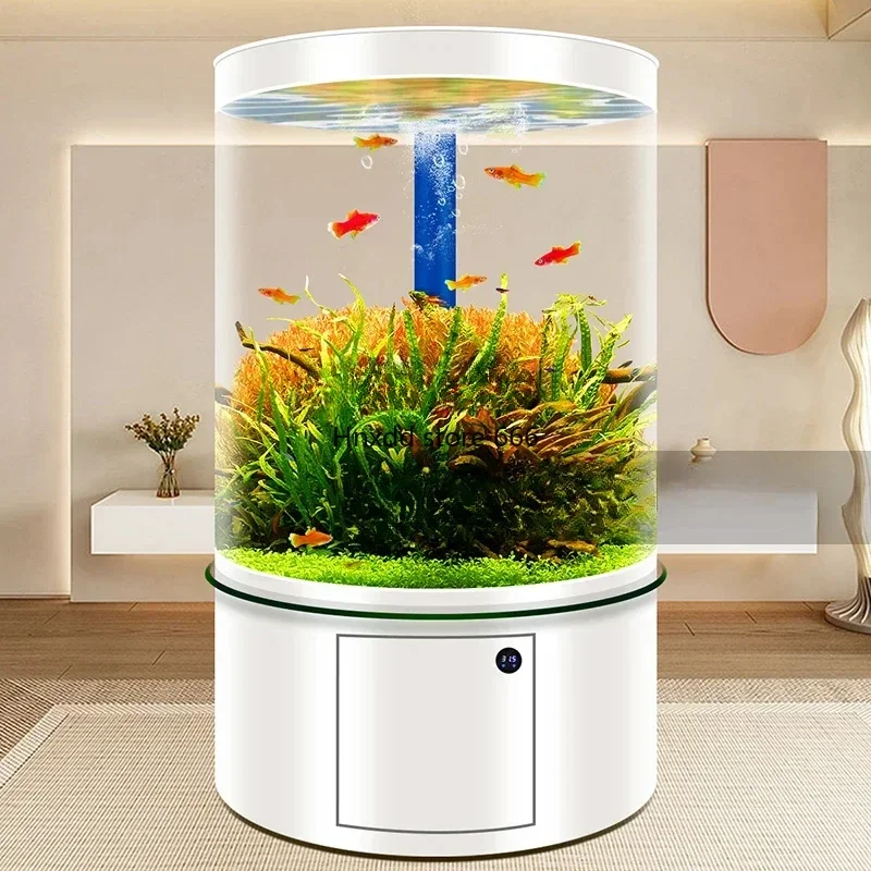 Cylindrical Glass Fish Tank Living Room Floor Fish Globe Bottom Filter Aquarium Full round Large