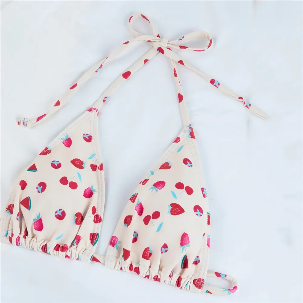 Strawberry Print Swimwear String Halter Triangle Micro Bikini Thong Swimsuit Woman 2024 Bathing Suit Bikinis Set Bathing Suit
