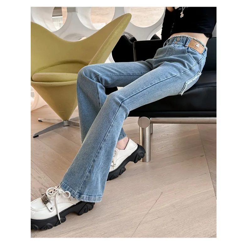UNITIM Kinder Mädchen Schlaghosen 2026 Herbst 3-14 Jahre Kinder Mädchen Einfache Denim-Hosen Elastischer Bund Junge Teenager Mädchen Jeans – Detail 18