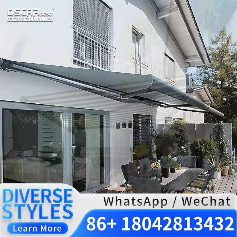 Motorized Folding Retractable Aluminum Coated Outdoor Awning for Patio Balcony Rainproof Windproof Retractable Awning