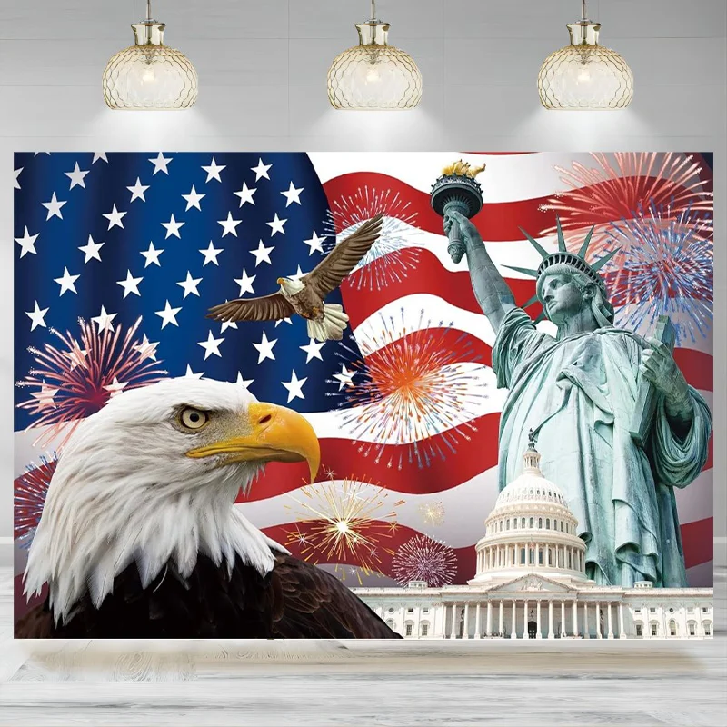 Independence Day Backdrop 4th of July American Photographic Background USA Flag Banner Patriotic Veterans Party Decor