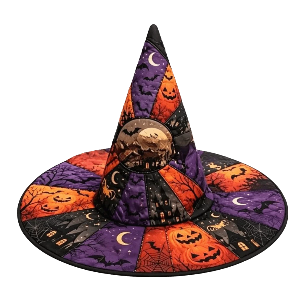 Wide Brim Halloween Witch Hat Vintage Cosplay Festival Hat Flower Quilting Process Pointed Wizard Hat Festival
