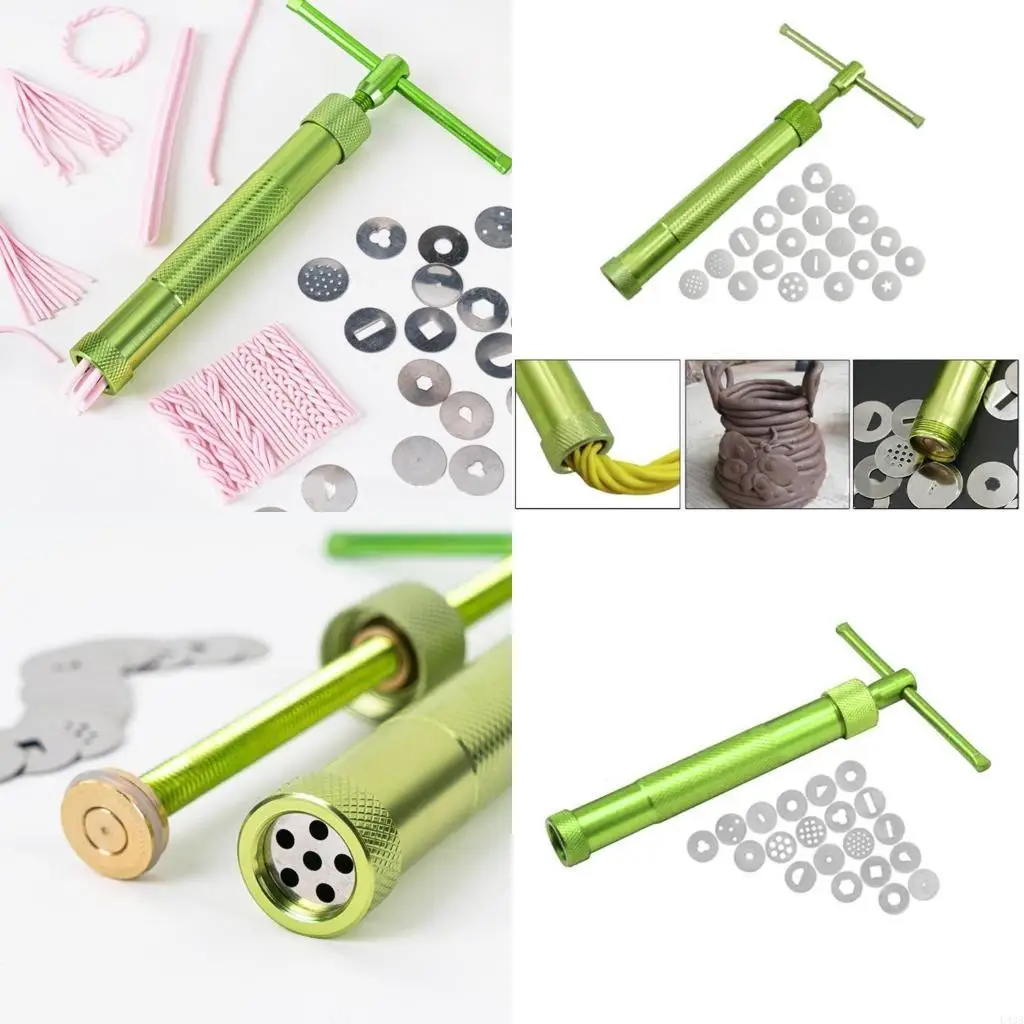 L43A Clay Press Clay Extruder Fondant Press with 20 Tips Cake Decorating Tool Set Sugar Pastes Extruder Rotary Mold Tool Set
