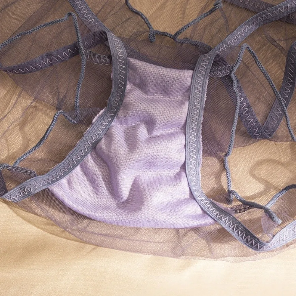 Comfortable Low Waist Lace Thin Panties Bow Ruffle Mesh Briefs Lingerie Seamless Transparent Panties Female
