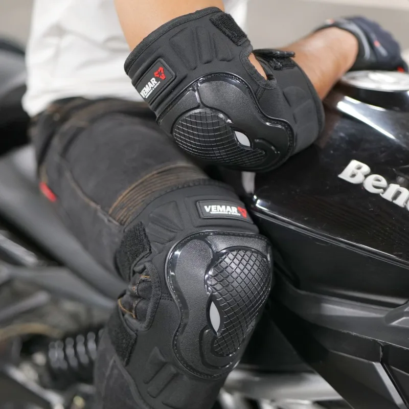 

Cheap Short Style 4Pcs/Set VEMAR Knee and Elbow Protector Motorcycle Men Women Accesorios Motocross Riding Knee Brace Elbow Pads