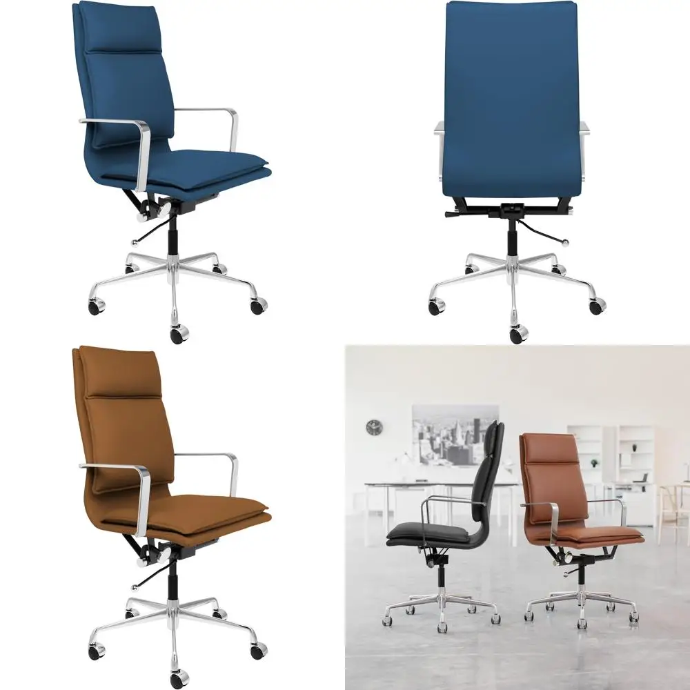 

Padded Tall Back Swivel Office Chair with Cushion and Aluminum Armrests - Ergonomic Desk Chair Availability