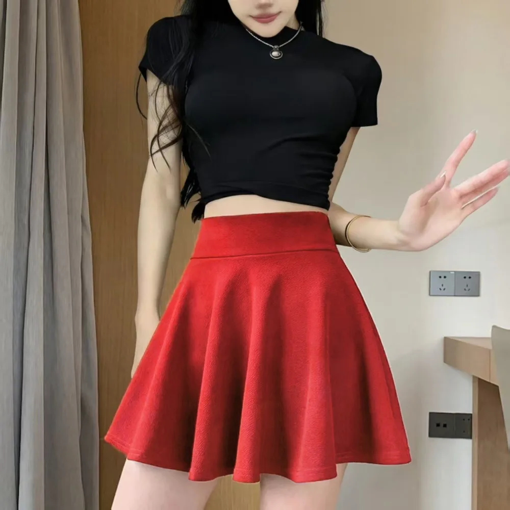 Fashion Polyester Pleated Skirt Elastic Casual Half Skirt Sun Skirt Spring Summer