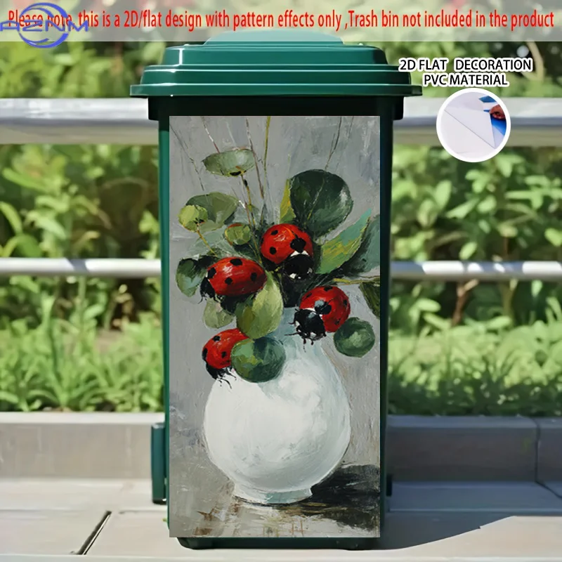[2D Flat Printing] 1pc 2D Pattern Printed Kitchen Trash Can Sticker, X Cm Ladybug Vase Centerpiece, Themed Kitchen Home Decor