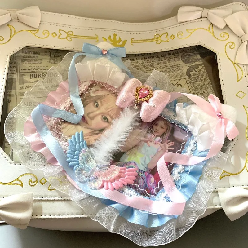 Sweet Cartoon Lace Plush Kpop Photocard Holder 2 Pocket Display Case for Anime Pins Cards Unique Ita Bag Accessory Kids Gift