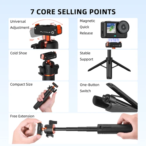 Imagen 2 del producto Trípode magnético de liberación rápida Flymile para DJI Osmo Action 6/Nano, portátil y extensible, para accesorios DJI Osmo Nano/Action 6