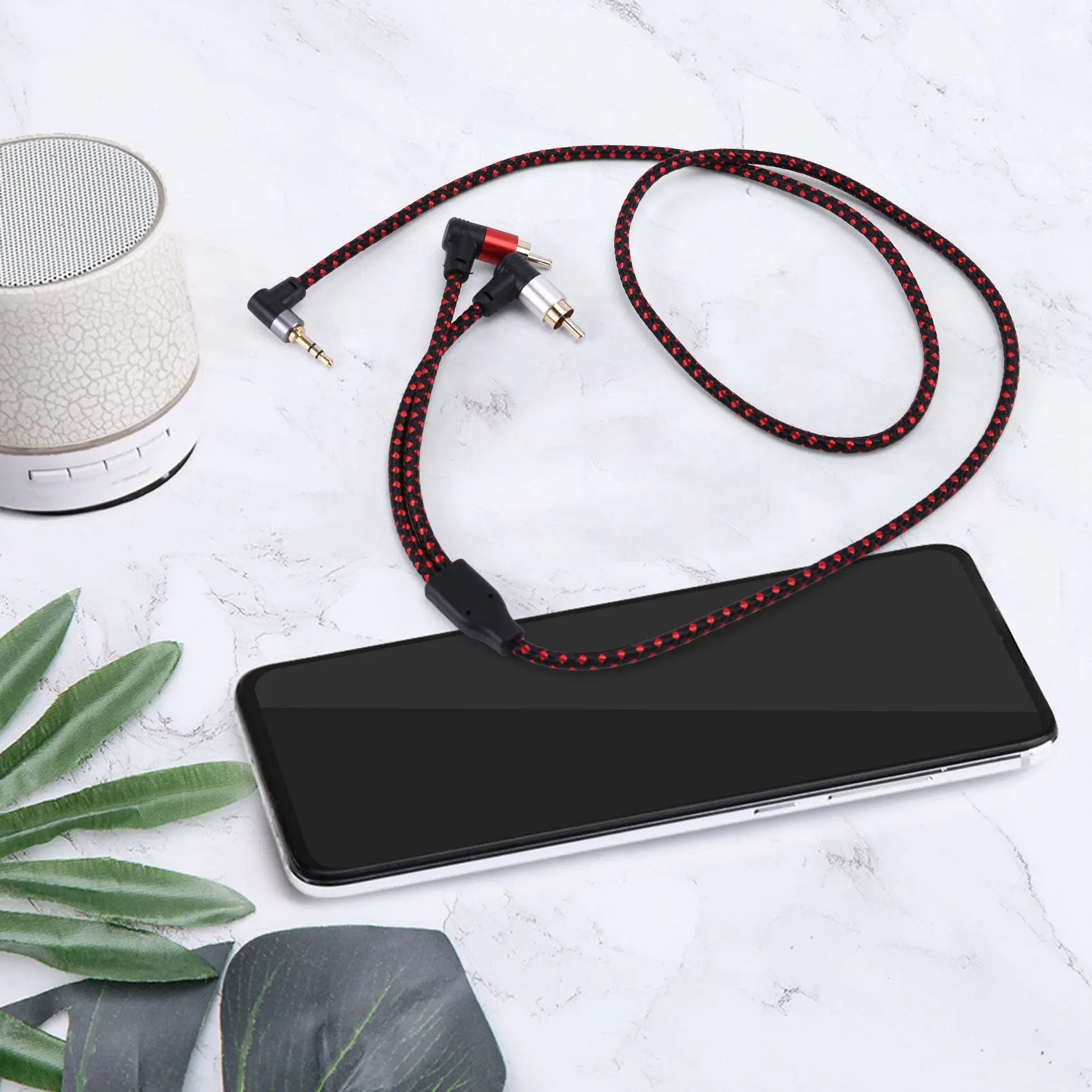 90 Grad 3,5 mm Stecker auf 2 Cinch-Stecker Kabel rechtwinklig Stereo AUX Y Splitter Kabel Mikrofon Klinkenstecker für Laptop 1MABGI