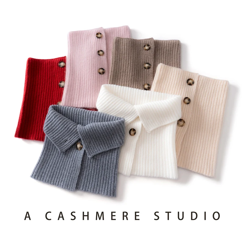 

100% кашемировый шарф, женский зимний вязаный однотонный шарф с искусственным воротником, простой толстый и теплый шарф, универсальная повязка на голову и чехол на шею