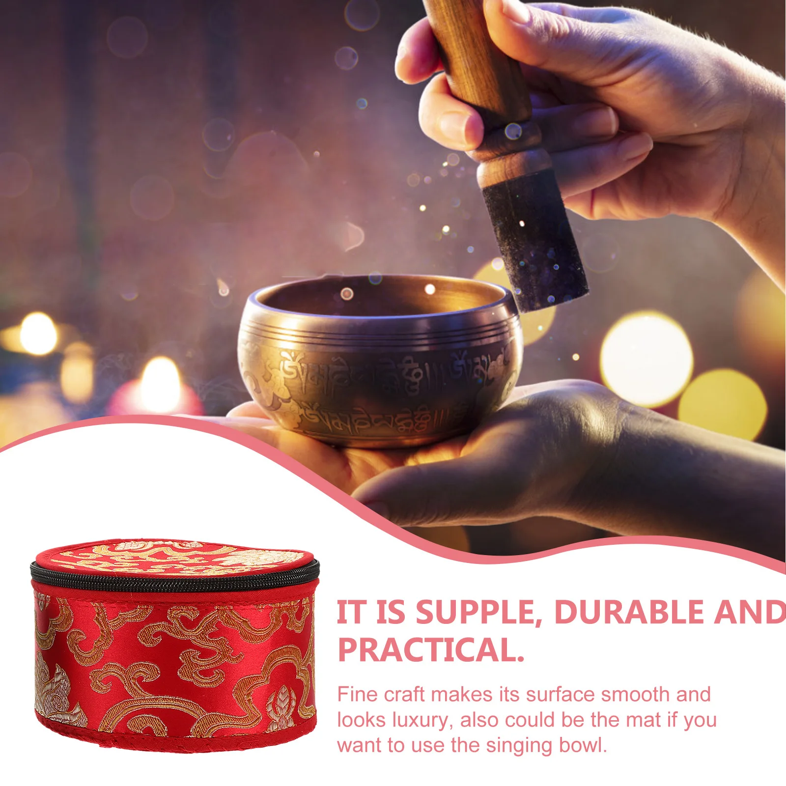 

1Pcs Tibetan Singing Bowl Case with Delicate Embroidery Fine Craft Zipper Closure Storage Bag for Sound Bowl Protection
