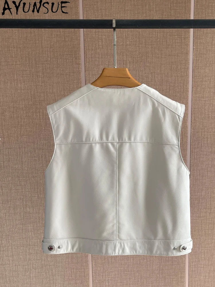 AYUNSUE 100% Echtem Schaffell Weste Jacken Frau 2025 Herbst Ärmellose Leder Jacken Frau Kleidung Hohe Qualität Abrigo Mujer