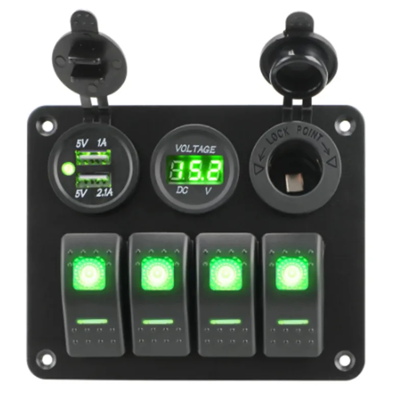 Rocker switch, LED double-sided board, USB port, internal accessories panel, aluminum, 4 sets of waterproof digital voltmeter