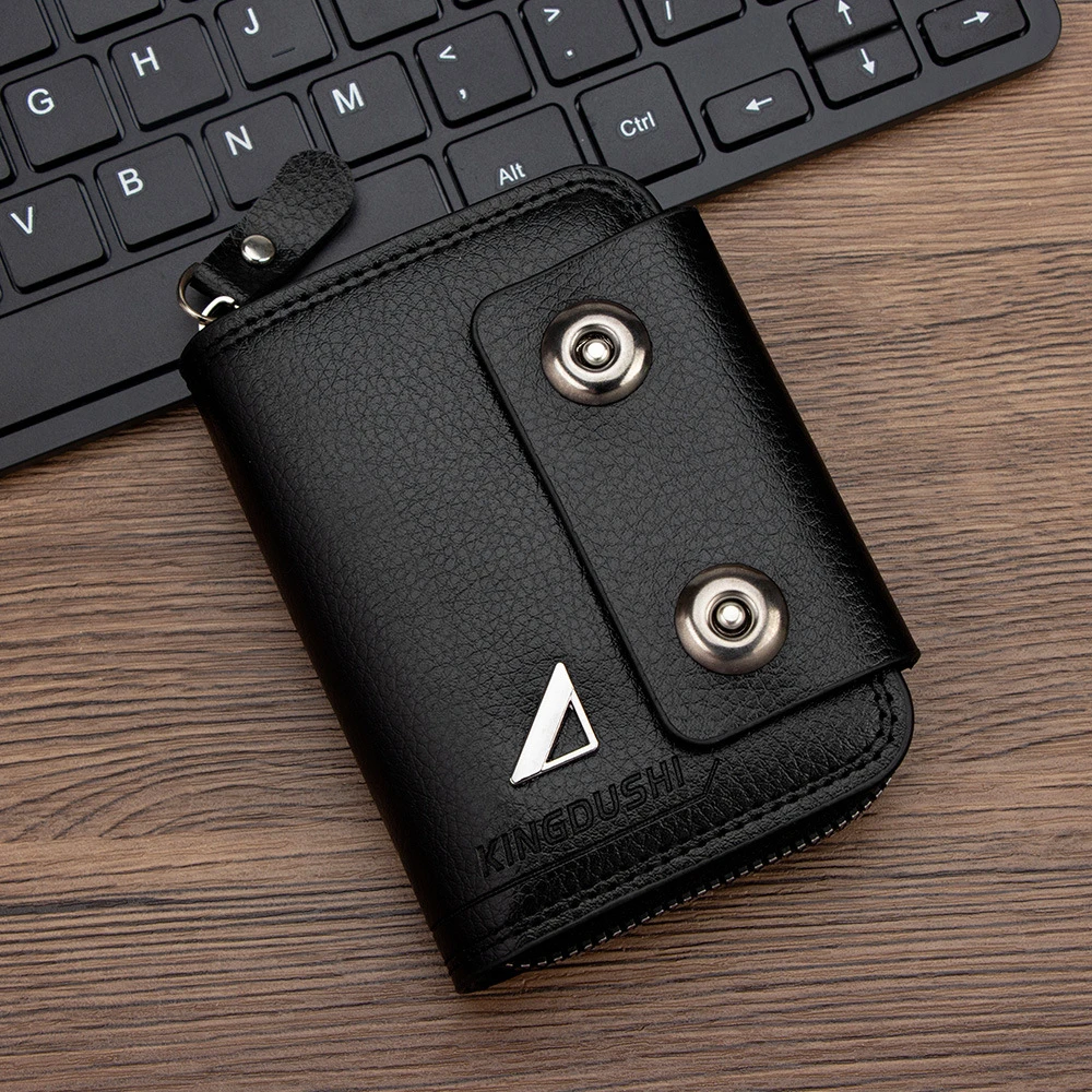 محفظة بإبزيم مزدوج، فتحة بطاقة متعددة، حامل بطاقات بسحاب، محفظة الجهاز للرجال، محفظة قصيرة للعملات المعدنية لتخزين العملات المعدنية للرجال يوميًا #6