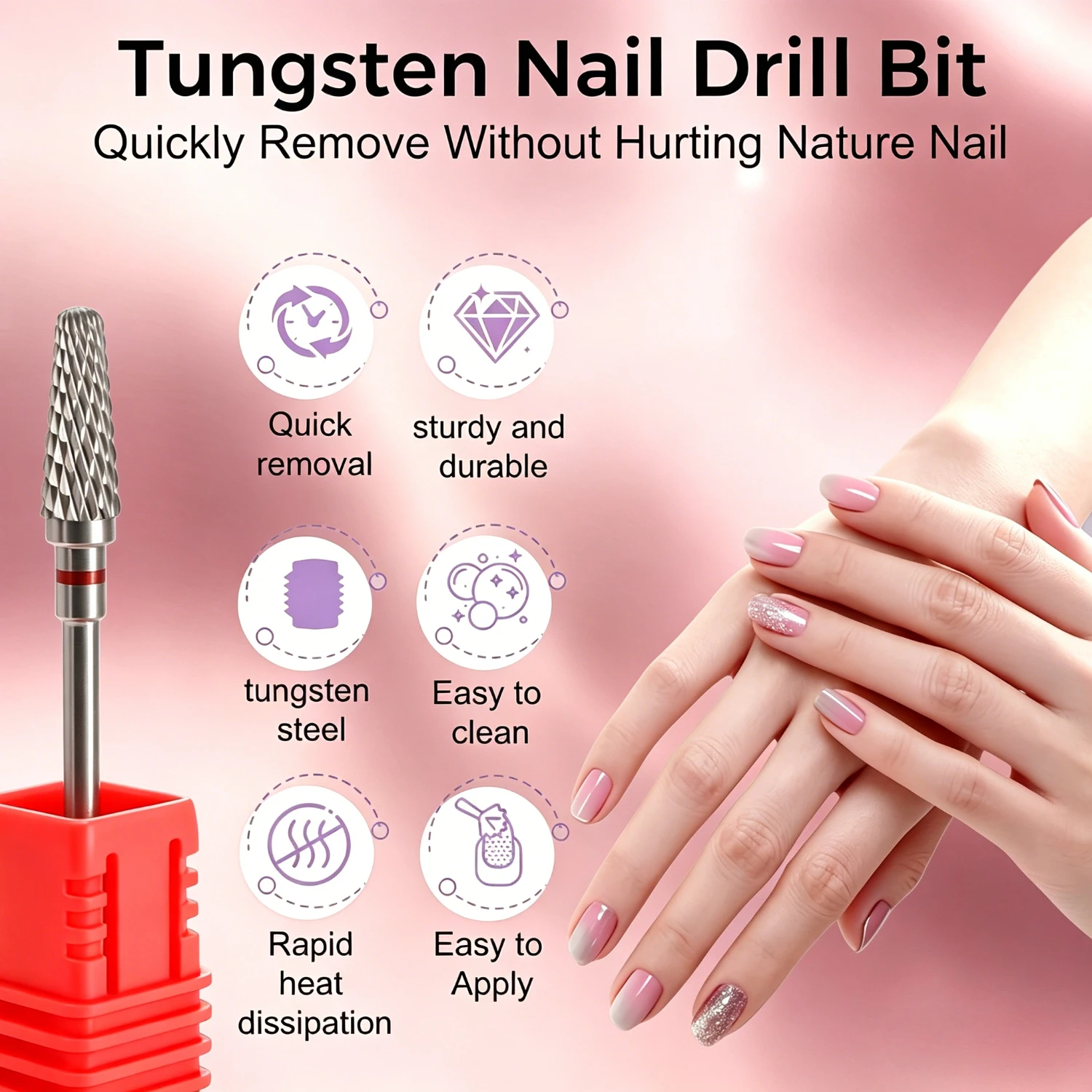 2pcs Tungsten Carbide Nail Drill Bits, 3/32 Inch Shank, for Thick Buffing, Nail Gel Removal, Nail Art Refinement