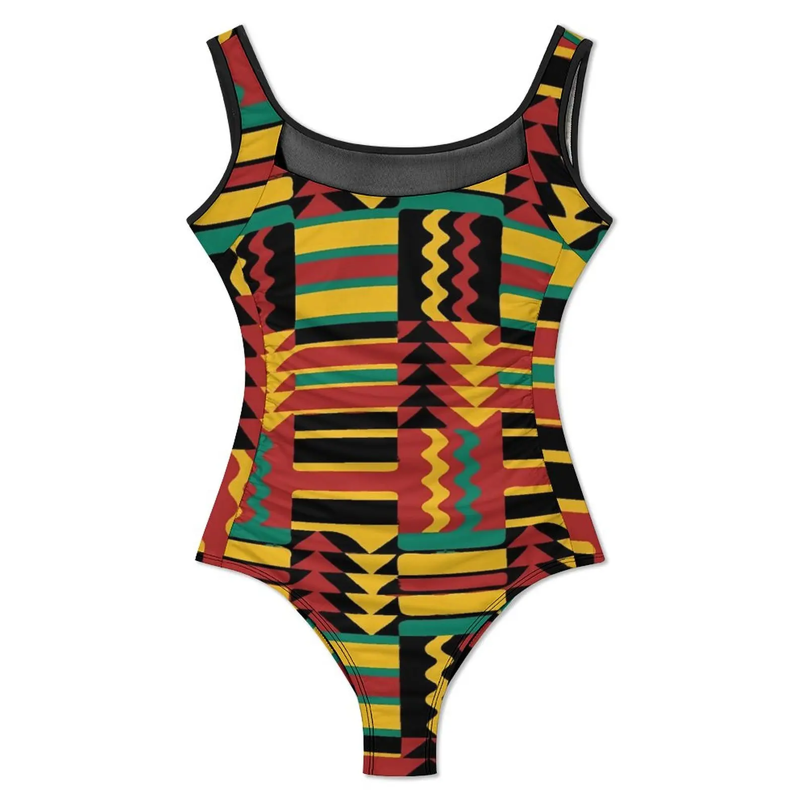 Kente Vintage Geometric Swimsuit Sexy Retro Rasta Colors One Piece Swimwear Push Up Bodysuit Elegant Surfing Beachwear