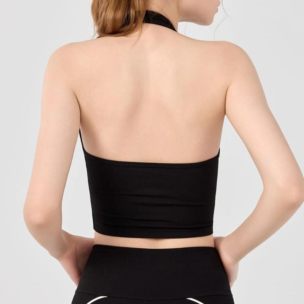 MIML Women's Sexy Neck Hanging Yoga Strap Top Fitness Pilates Training Sports Yoga Wear Gathered Band Training Tank Top
