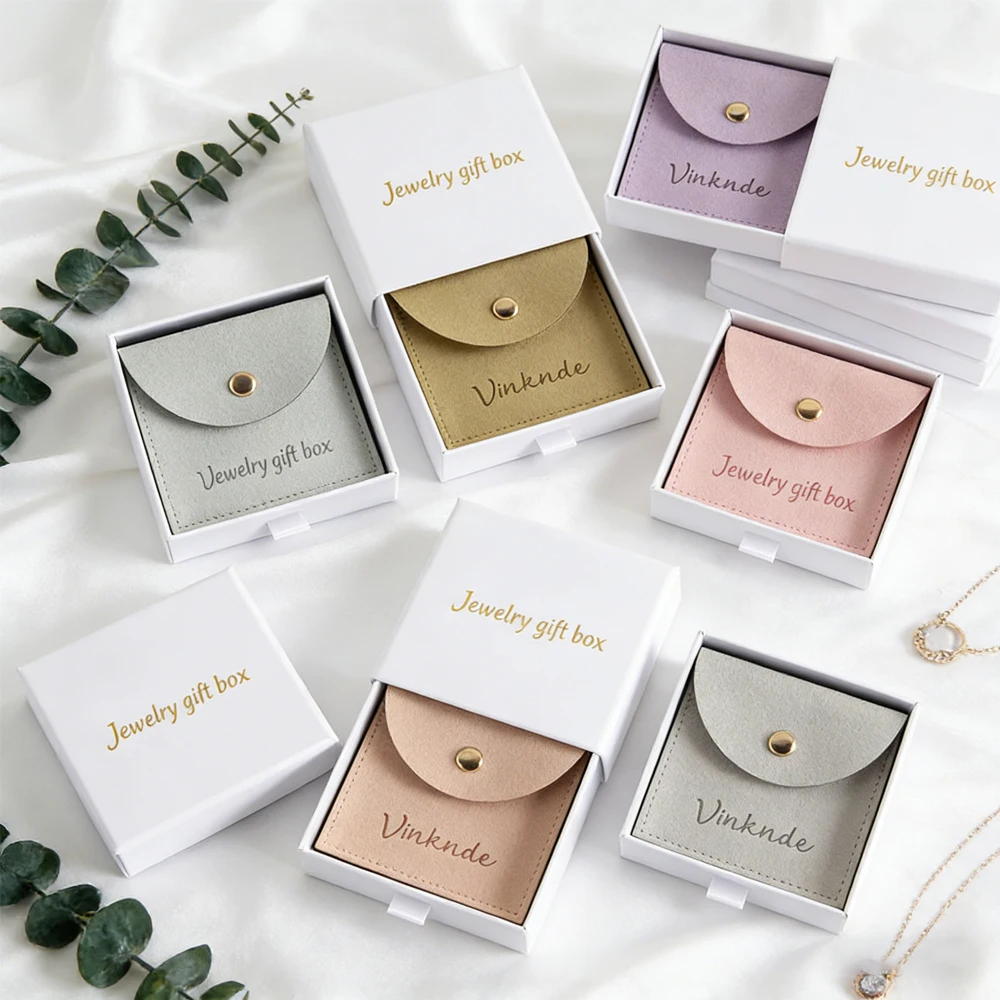 

24set 9x9x2.5cm Custom Jewelry Packaging Box Cardboard Paper Drawer Boxes Envelope Jewellry Earrings Ring Pouch Gift Snap Bag