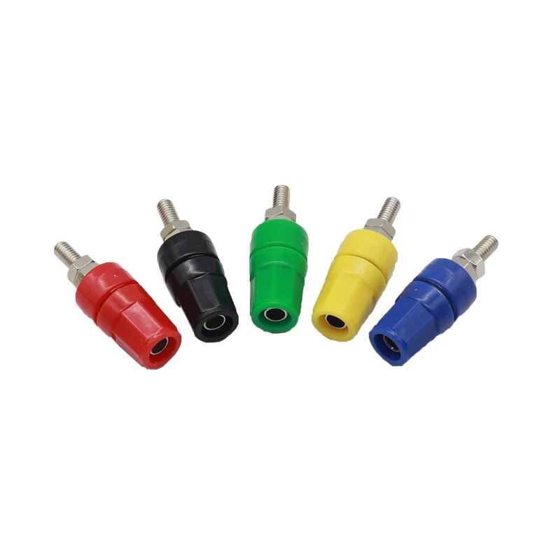 【10-2PCS】M4X36 Pure Copper Terminal 4MM Banana Jack Socket 20A Binding Post Banana Plug Connector  Black Red Blue Green Yellow