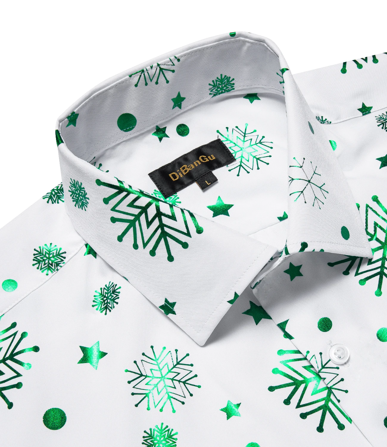 Camisa de manga larga para hombre, camisa de vestir con cuello abotonado, blusa con patrón de copo de nieve, color verde, rojo y negro, navidad