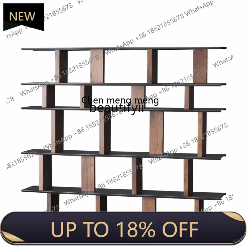 

P178 Italian Modern Minimalist North American Black Walnut Solid Wood Iron Art Storage Bookshelf Creative