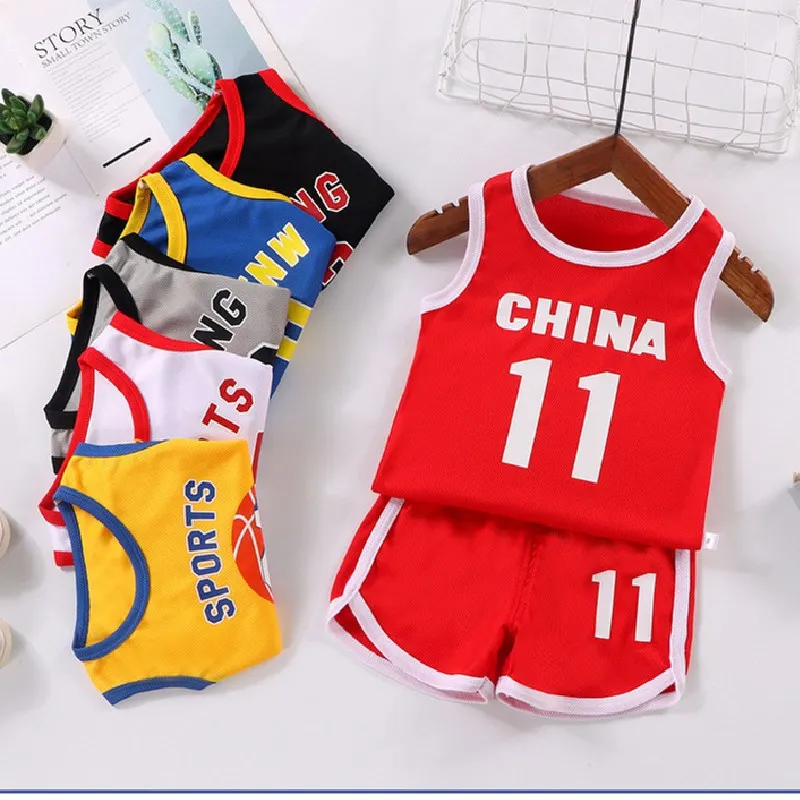 Summer Children\'s Clothing Sets Cotton Casual Baby Boys Girls Sleeveless T-shirts+shorts 2-piece Suit For 1 2 3 4 5 6 Years Old