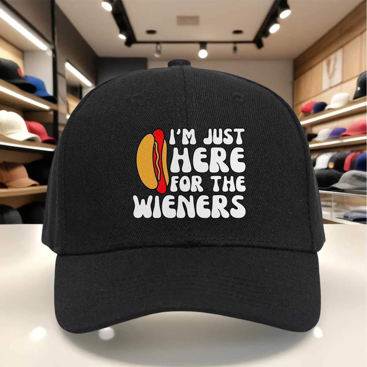 I'm Just Here for The Wieners Funny Hot Dog Print Baseball Cap, Humorous Adjustable Cap for Casual Wear