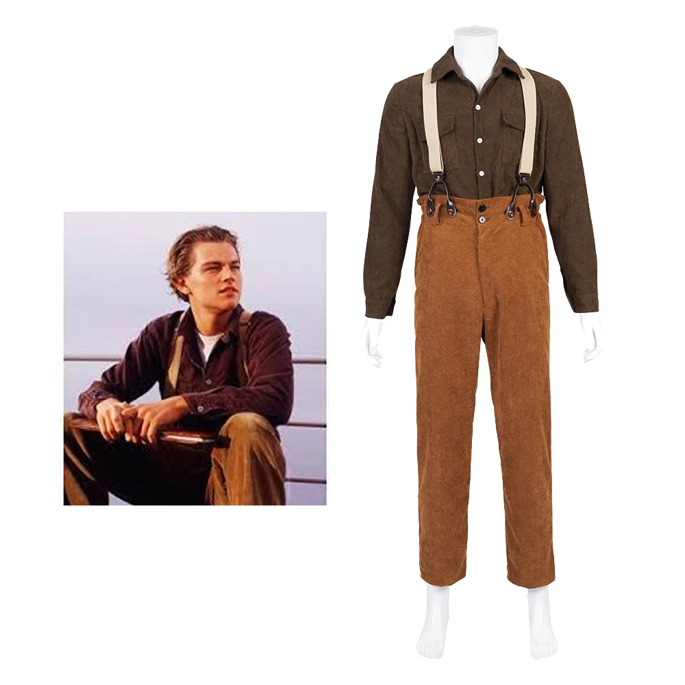 

Titanic Jack Dawson Cosplay Costume Jack Tops Pants Overalls Gentleman Outfits Full Set Adult Men Halloween Carnival Suit