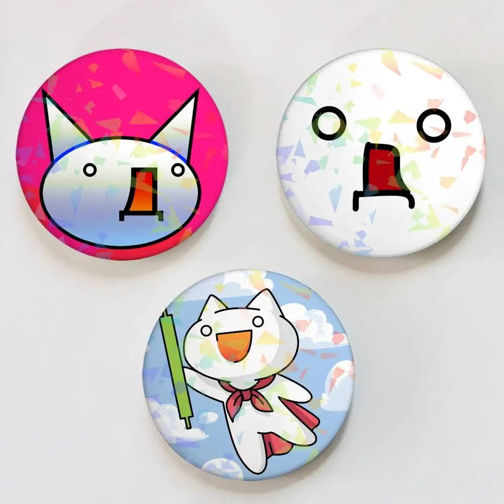 Funny Cartoon Giko Neko Round Badge Lapel Pins for Backpacks Briefcase Laser Brooch Clothes Gifts